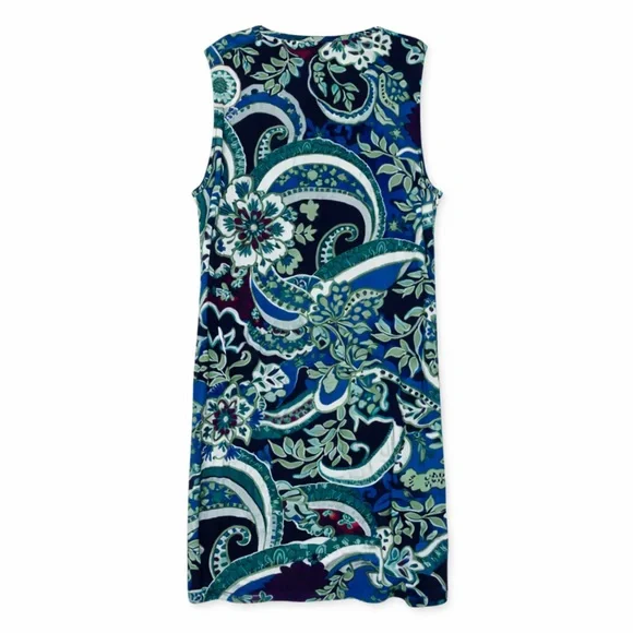 NWOT Chico’s Sleeveless Paisley Print Shift Dress Blue Green Stretch Size 3 - Picture 4 of 15